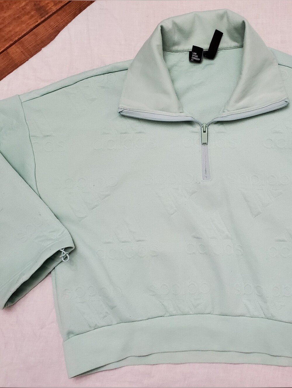 Adidas Aeroready Quarter Zip Pullover Mint Green Allover Logo Jacquard Women's S